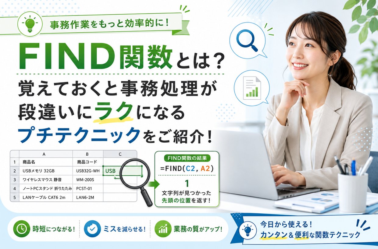 FIND関数とは?覚えておくと事務処理が段違いにラクになるプチテクニックをご紹介!