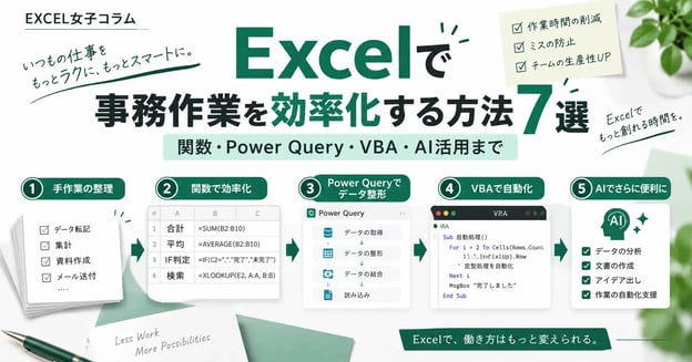 Excelで事務作業を効率化する方法7選｜関数・Power Query・VBA・AI活用まで