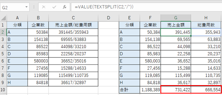  Enterキーを押し数式を確定し、表の範囲にコピー 