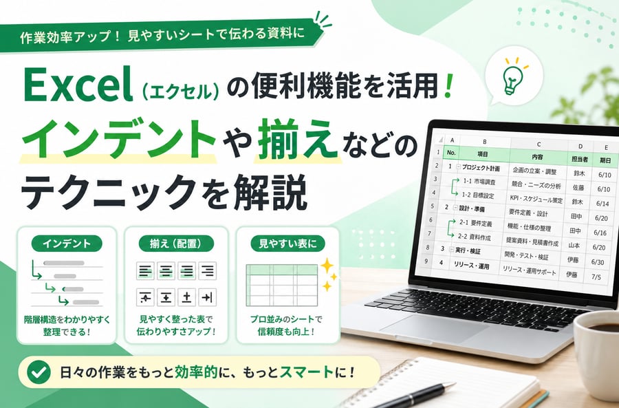 Excel（エクセル）の便利機能を活用！インデントや揃えなどのテクニックを解説