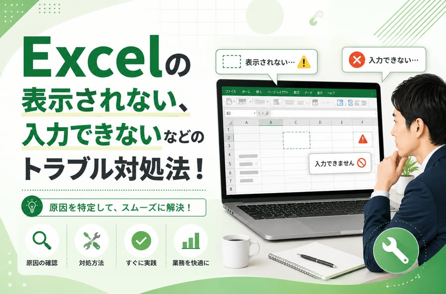 Excel（エクセル）の表示されない、入力できないなどのトラブルを解決！に関するブログのメイン画像