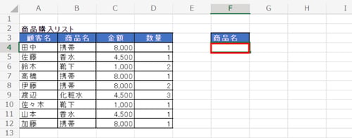 数式を入力したいセルの選択